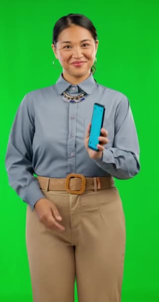 Телефон Зелений Екран Бізнес Леді Маркетингу Або Реклами Екрані Маркерами — стокове відео