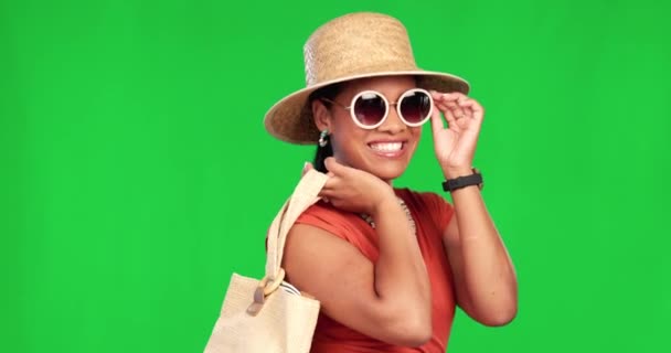 Mode Frau Und Green Screen Porträt Urlaub Mit Luxus Für — Stockvideo