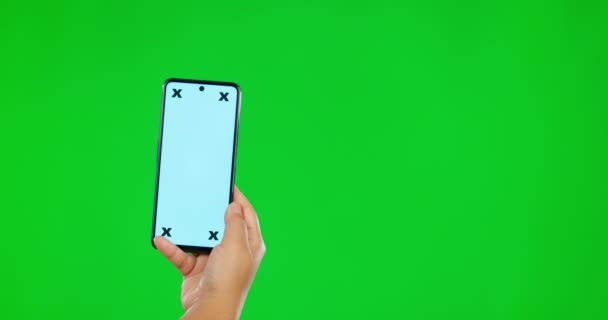Людина Руки Телефон Макет Зеленому Екрані Реклами Соціальних Мережах Фоні — стокове відео