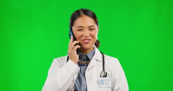 Połączenie Telefoniczne Lekarz Kobieta Zielony Ekran Wirtualnej Komunikacji Służbie Zdrowia — Wideo stockowe