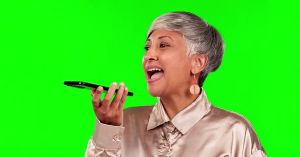Τηλέφωνο Φωνητική Σημείωση Και Ηλικιωμένη Γυναίκα Στην Πράσινη Οθόνη Για — Αρχείο Βίντεο