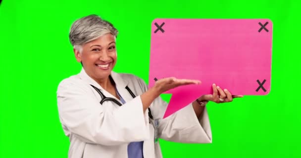 Écran Vert Pouces Levés Femme Sourire Bulle Expression Médecin Pour — Video