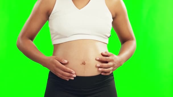 Embarazada Manos Estómago Una Mujer Una Pantalla Verde Con Cuidado — Vídeos de Stock
