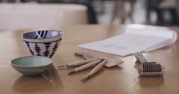 Garncarstwo Dokumenty Ceramika Warsztatach Planowania Wzorców Dla Projektu Kreatywnego Mały — Wideo stockowe