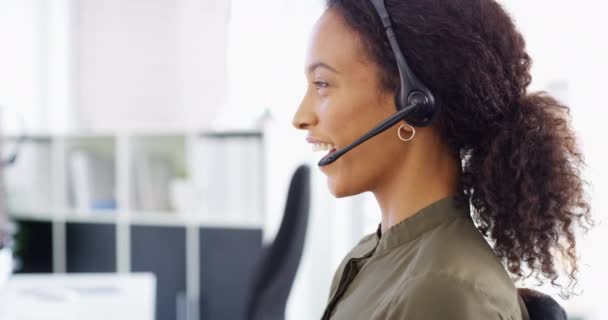 Obsługa Klienta Call Center Twarz Kobiety Mówiącej Dyskusji Mówieniu Pomoc — Wideo stockowe