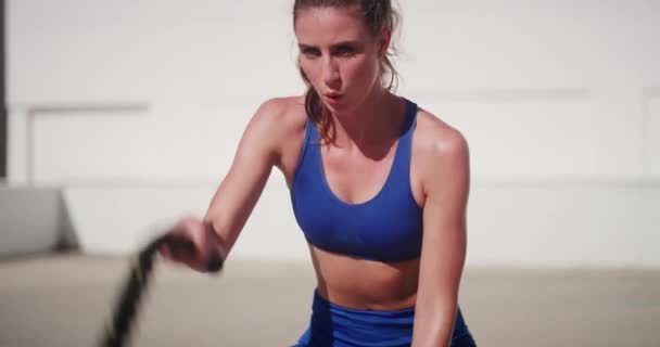 Touw Fitness Vrouw Met Beweging Uitdaging Training Doel Met Wellness — Stockvideo