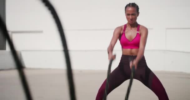 Fitness Provaz Žena Školení Cvičení Cíl Cvičení Wellness Zdraví Sílu — Stock video