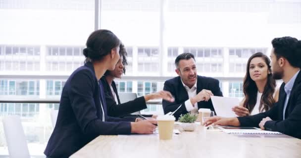 Empresários Liderança Conversação Reuniões Discussão Corporativa Planejamento Grupos Gerente Executivo — Vídeo de Stock