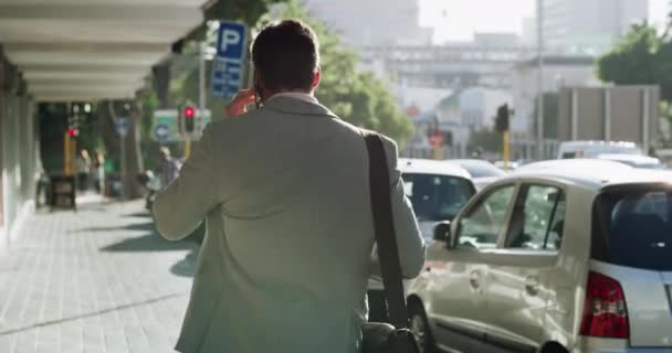 Telefone Caminhadas Homem Negócios Agente Cidade Pessoa Viagem Matinal Viagem — Vídeo de Stock