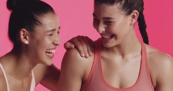 Fitness Benzi Desenate Prieteni Sex Feminin Studio Râs Legătură Distracție — Videoclip de stoc