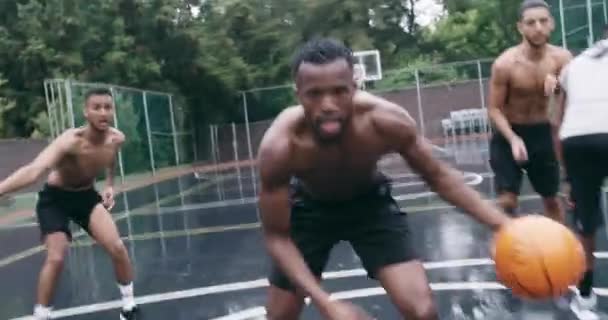 Mannen Groep Basketbal Outdoor Met Actie Prestaties Beweging Voor Concurrentie — Stockvideo