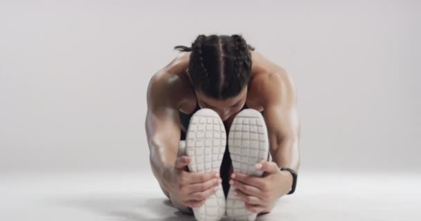 Kobieta Twarz Nogi Rozciągające Się Studio Lub Wellness Fitness Spocony — Wideo stockowe