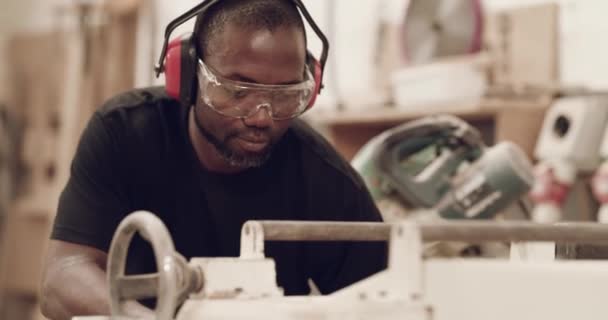 Carpenter Machine Black Man Workshop Manufacturing Furniture Startup Business Carpentry — Stock Video