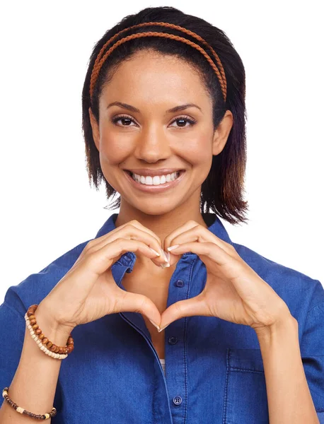 Úsměv Srdečné Ruce Nebo Portrét Černošky Láskou Péči Zdraví Nebo — Stock fotografie