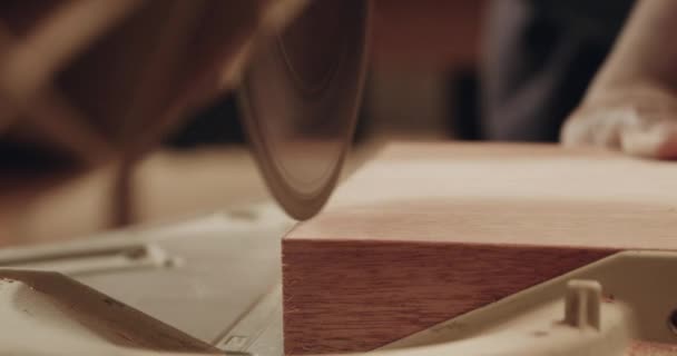 Electric Saw Carpentry Workshop Wood Cutting Equipment Craftsmanship Design Closeup — Stock Video
