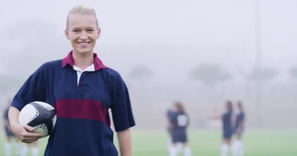Rugby Sport Femme Visage Fitness Leader Prêt Pour Entraînement Plein — Video