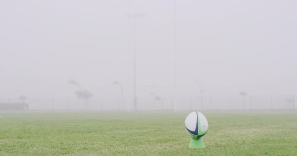 Rugby Manhã Livre Com Uma Bola Campo Frio Com Ambiente — Vídeo de Stock