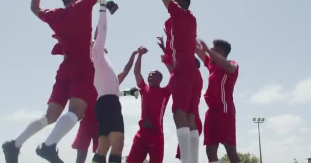 Futbol Kutlama Başarı Gol Grup Başarısı Kupasıyla Dolu Heyecanlı Bir — Stok video