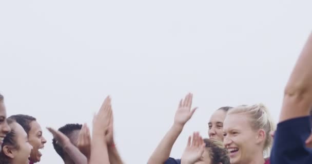 Команда Вищі Ять Жінки Святкуванням Регбі Грою Досягненням Успіхом Захопленням — стокове відео
