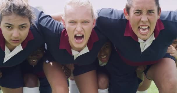 Rugby Scrum Mulheres Com Fitness Jogo Competição Com Energia Trabalho — Vídeo de Stock
