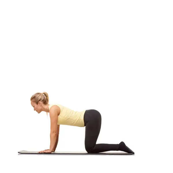 Vrouw Fitness Mat Studio Voor Stretching Pilates Workout Voor Gezond — Stockfoto