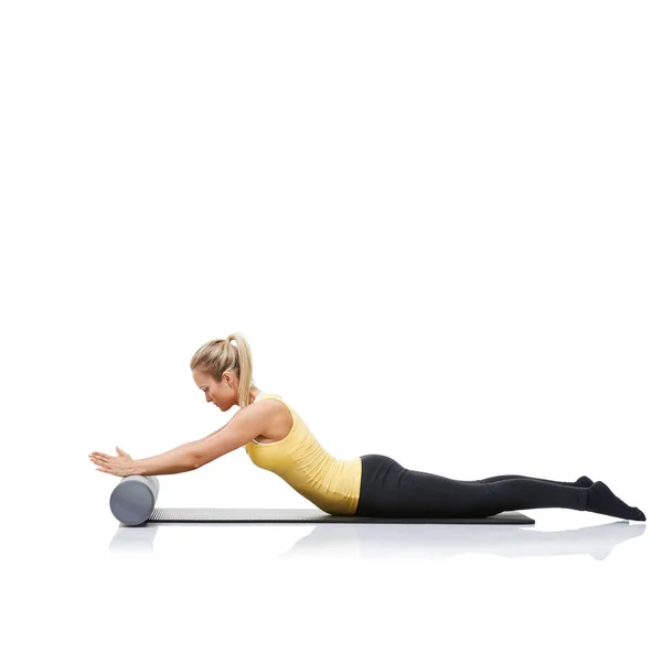 Yoga Schaumstoffrolle Und Frau Kerngymnastik Stretching Oder Gymnastik Für Körper — Stockfoto