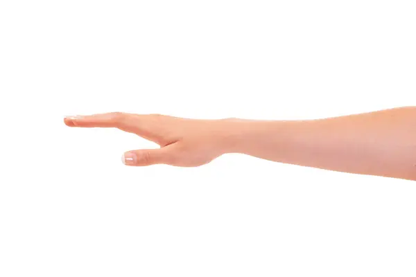 Mulher Mão Manicure Francês Para Unhas Polonês Cuidados Cosméticos Cuidados — Fotografia de Stock