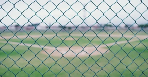 Baseball Üres Mező Kerítés Nyáron Arénában Pályán Edzőparkban Sport Gyep — Stock videók