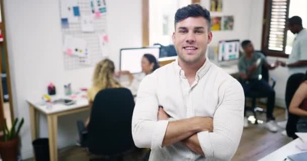 Businessman Face Smile Office Colleagues Working Collaboration Planning Entrepreneur Male — Stock Video