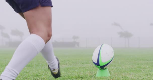 Rugby Chute Pernas Pessoa Com Bola Campo Jogo Jogo Ação — Vídeo de Stock