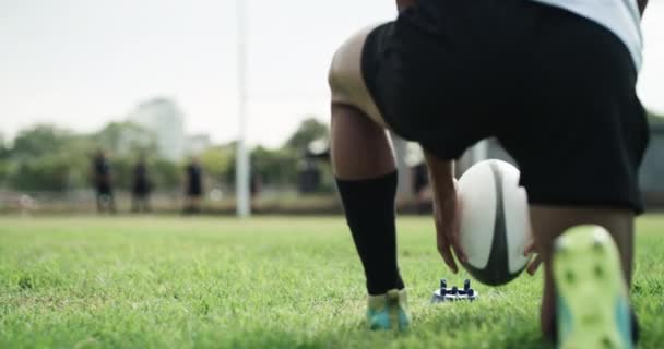 Rugby Trabalho Equipe Chute Uma Bola Campo Pontuação Jogo Esportivo — Vídeo de Stock