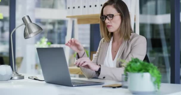 Laptop Office Headache Business Woman Work Burnout Migraine Problem Mental — Stock Video