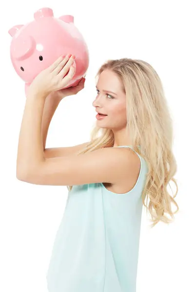 Woman Piggy Bank Finance Savings Studio Cash Investment Financial Growth — Stock Photo, Image