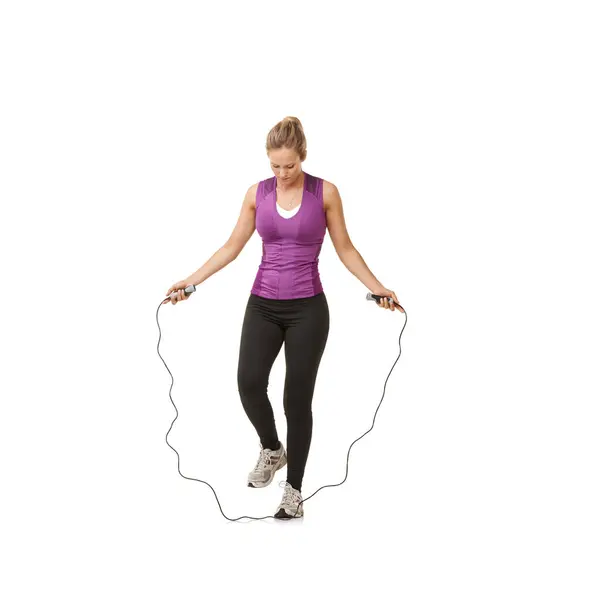 Fitness Skipping Rope Woman White Background Training Cardio Workout Exercise — Stock Photo, Image