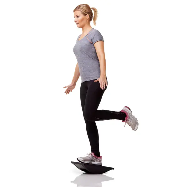 Fitness Studio Donna Con Balance Board Allenamento Muscolare Sano Del — Foto Stock