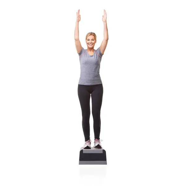 Porträtt Aerobics Och Kvinna Med Balans Fitness Och Modell Isolerad — Stockfoto