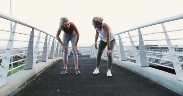Fitness Przyjaciele Kobiety Przybij Piątkę Przerwie Aby Uczcić Cel Treningu — Wideo stockowe