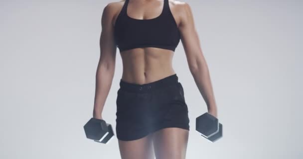 Kobieta Hantel Longe Ćwiczenia Studio Treningu Pośladków Fitness Uda Lub — Wideo stockowe
