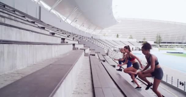 Fitness Trappen Groep Hardlopen Sport Workout Doel Met Wellness Prestaties — Stockvideo