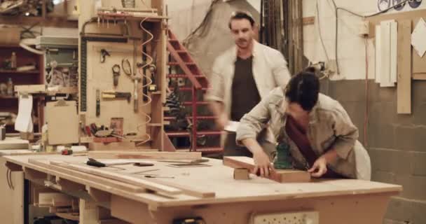 Carpenter Timelapse People Workshop Manufacturing Furniture Production Startup Business Carpentry — Stock Video