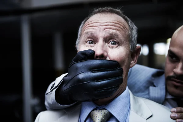 Man Business Kidnapping Hand Mouth Quiet Abduction Corporate Interrogation Ransom — Stock Photo, Image