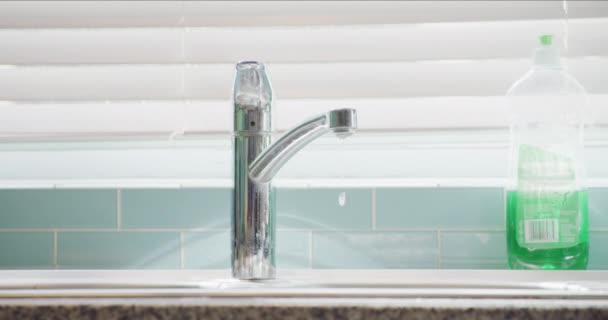 Water Tap Drip Kitchen Sink Drain Waste Natural Resources Plumbing — Stock Video