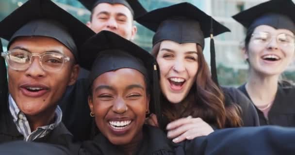 Selfie Gruppo Laurea Persone Felici Celebrazione Conseguimento Dell Istruzione Progresso — Video Stock