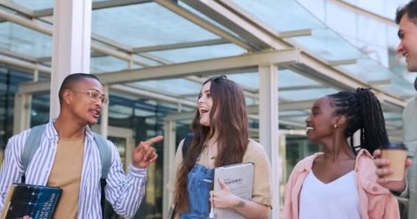 Студенты Гуляют Счастливые Люди Говорят Университетских Новостях Сплетнях Стипендиальном Образовании — стоковое видео