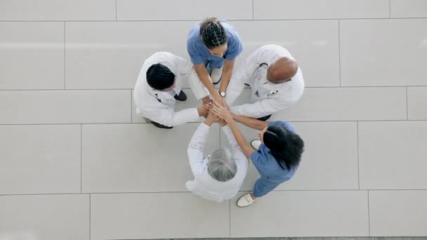 Top View Mani Unite Medici Con Motivazione Supporto Fiducia Ospedale — Video Stock