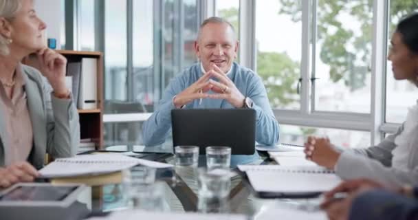 Mentor Planering Och Ledarskap Med Senior Man Möte För Projektledning — Stockvideo