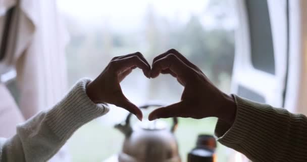 Serce Ręce Miłość Para Przyrodzie Kemping Wycieczka Wakacje Razem Zbliżenie — Wideo stockowe