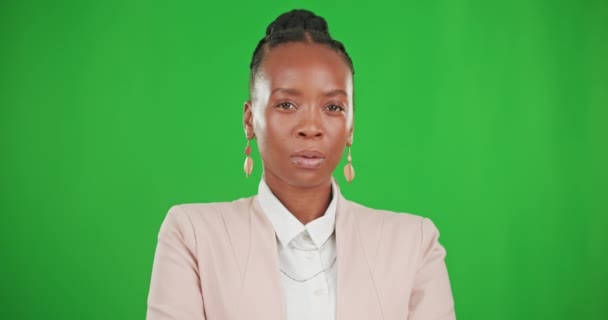 Obchodní Žena Vážná Portrét Zelené Obrazovce Pro Hrdost Makupy Prostoru — Stock video