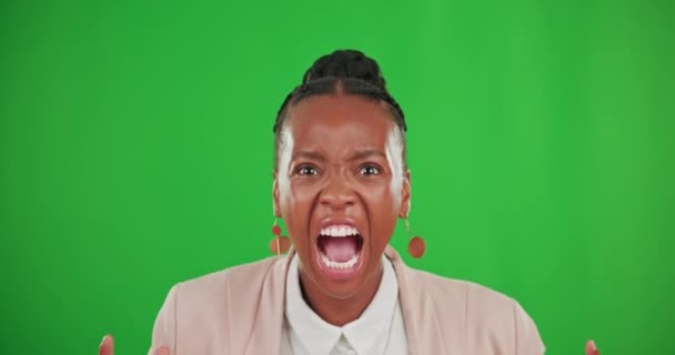 Gritando Enojado Negocio Con Mujer Negra Pantalla Verde Para Estrés — Vídeos de Stock