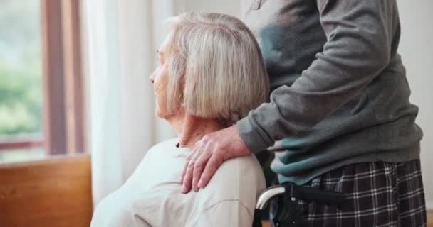 Rollstuhlfahrer Pfleger Oder Alte Paare Halten Händchen Für Empathie Vertrauen — Stockvideo